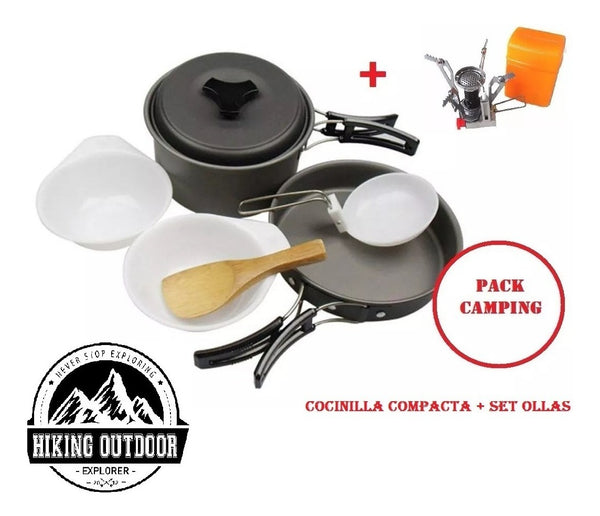 Set Ollas Camping Campsor 1-2 P (Olla+Sarte+Platos+Cuchara+Cucharon+Esponja+Cocinilla)